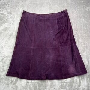 Eileen Fisher Suede A-Line Skirt Womens Large Petite Italian Aubergine Purple